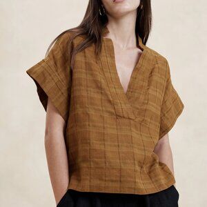 Banana Republic Laurel Linen-Cotton blend collared top